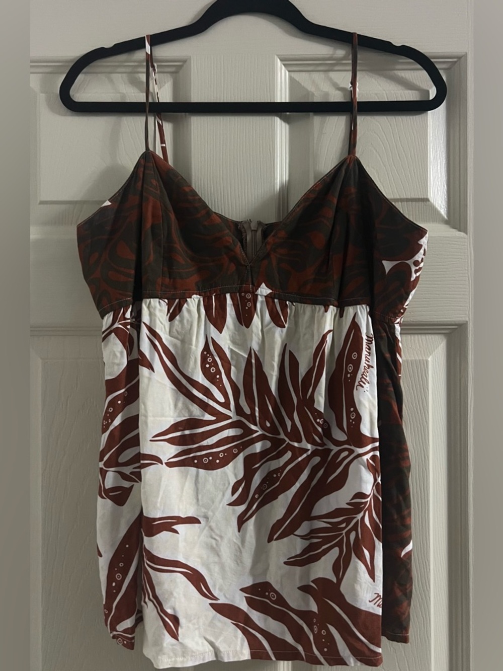 Manuhealii Brown and White Spaghetti Strap Tank